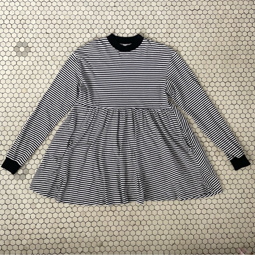 LAZY OAF Sally Dress Medium Black White Stripe Grunge Skater Streetwear Pockets